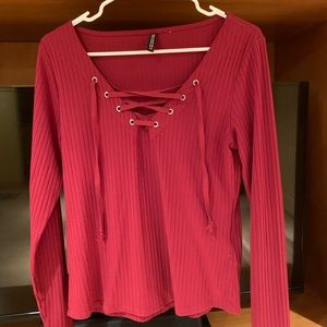 h&m long sleeve ribbed lace blouse
